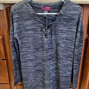 Say What? Charcoal Lace-Up Size Small Oversized Top